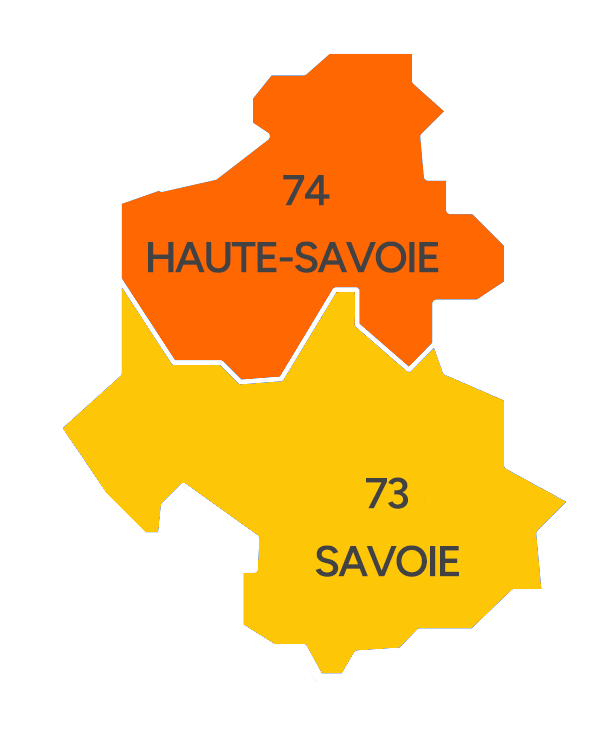 Carte des départements Haute-Savoie (74) et Savoie (73) – zone de compétence monopolistique de Maître PERRILLAT